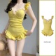性感泳装 泳衣女款 连体度假新款 保守黄色绝美游泳衣海边甜美多巴胺