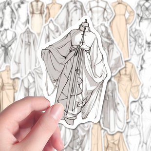 106张服设手绘贴纸oc服装素描创意美术生稿图diy笔记本贴画防水