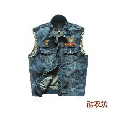 哈雷布贴朋克摩托加宽牛仔马甲