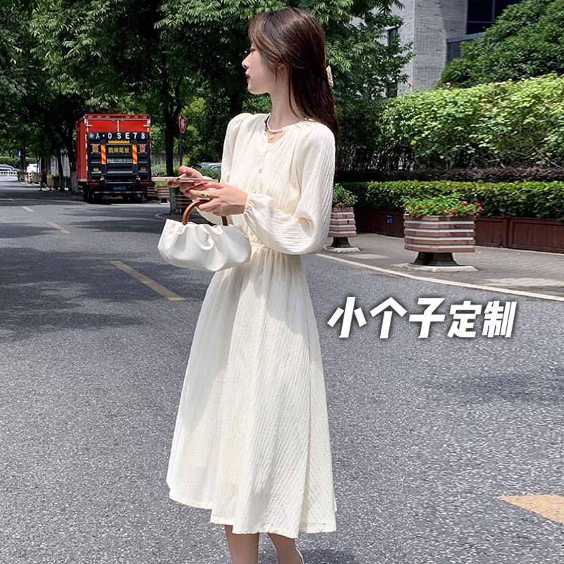 150小矮个子法式茶歇连衣裙女秋季奶甜温柔风收腰a字中长款打底裙