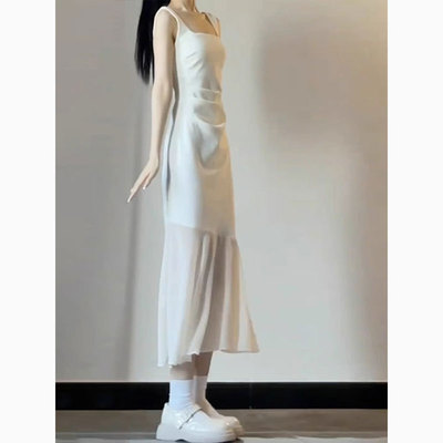 法式海边度假白色吊带连