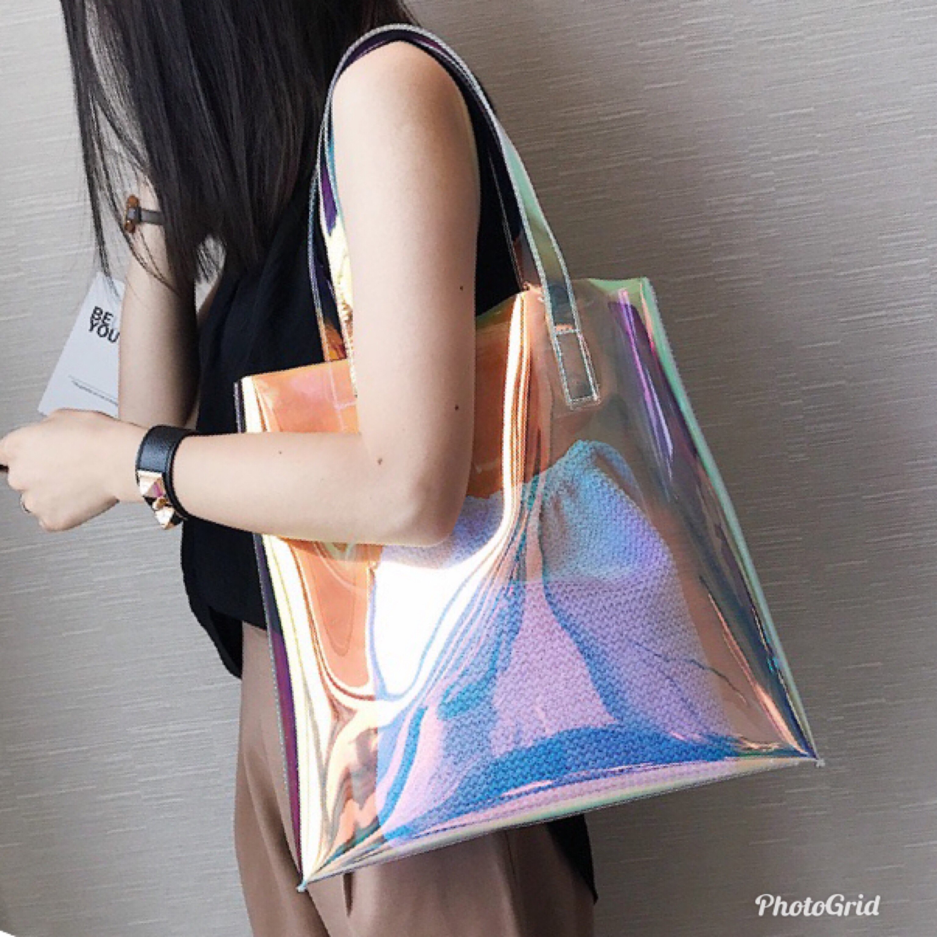 女单肩斜挎手提包韩版新款镭射透明包pvc大容量学生时尚果冻包邮