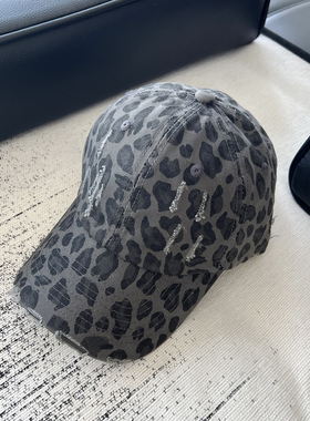 四季款破洞复古豹纹棒球帽子女百搭防晒显脸小街头潮酷个性鸭舌帽
