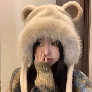 冬季新款加厚保暖雷锋帽女韩版可爱护耳毛绒帽子百搭时尚东北棉帽