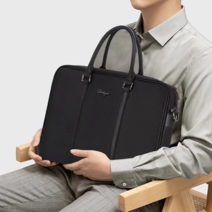 男士商务电脑包轻奢仿皮革公文包手提会议包可套拉杆箱差旅包