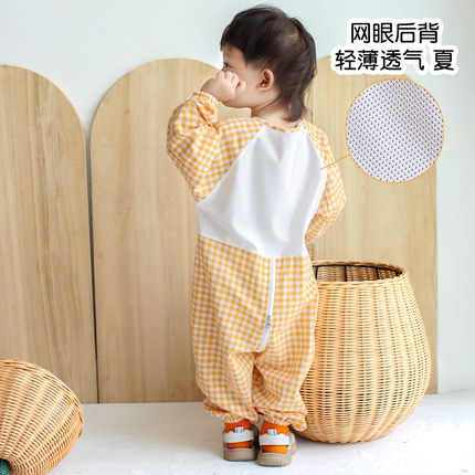 宝宝爬爬服夏季薄款户外出爬行服婴儿童防脏罩衣纯棉全身罩衣连体
