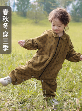 宝宝爬爬服灯芯绒户外防脏儿童全身连体罩衣春秋冬婴儿爬行服外出