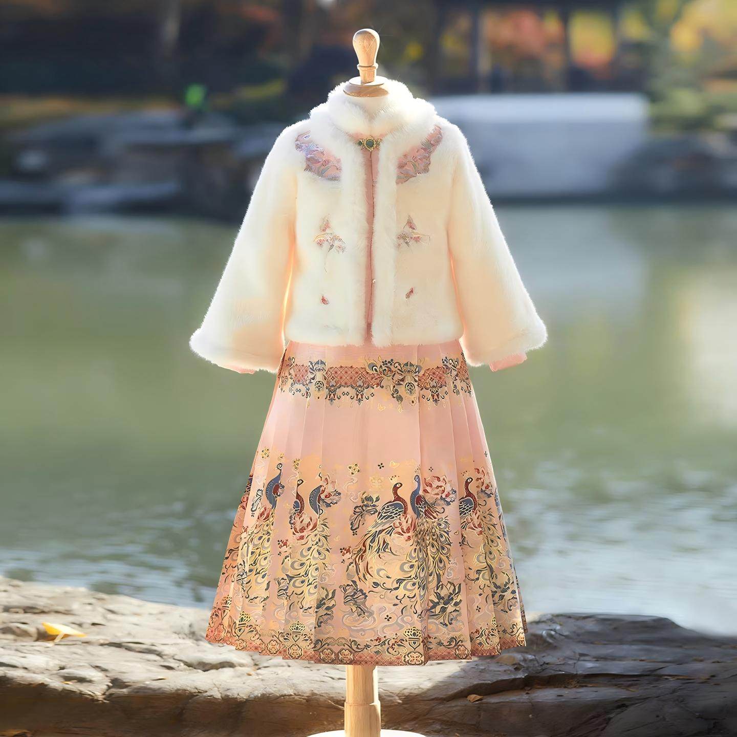 QKIKT粉色女童汉服马面裙2026新款冬季加厚小女孩拜年服套装保暖,童装/婴儿装/亲子装,汉服,淘宝优惠券,粉丝福利购,淘宝优惠卷