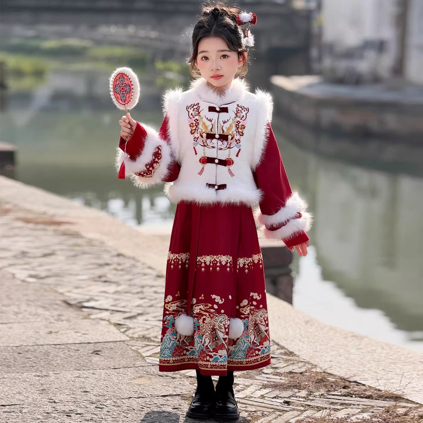 QKIKT汉服连衣裙女童冬季加绒加厚马面裙儿童新年拜年服高端裙子,童装/婴儿装/亲子装,汉服,淘宝优惠券,粉丝福利购,淘宝优惠卷