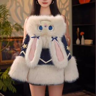 QKIKT女童朱迪毛毛衣加厚仿皮草儿童兔子警官外套可爱风保暖连帽