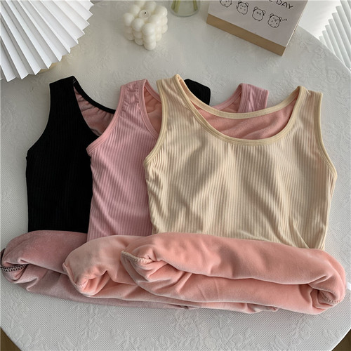 Real shot real price Korean winter warm vest women's Plush thickened sleeveless tight inner wear with vest top