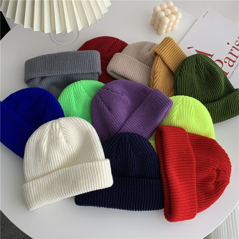 Korean version of autumn and winter lovers candy color versatile Street warm knitted wool melon skin hat