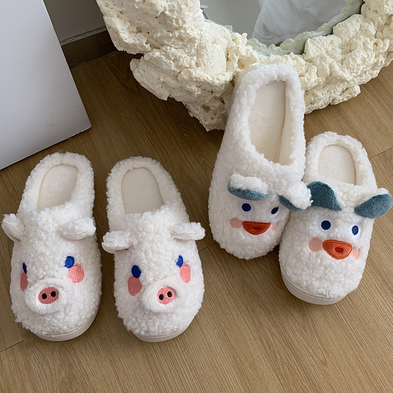 Real price cotton slippers cute cartoon girl heart Plush warm home all inclusive heel cotton shoes winter