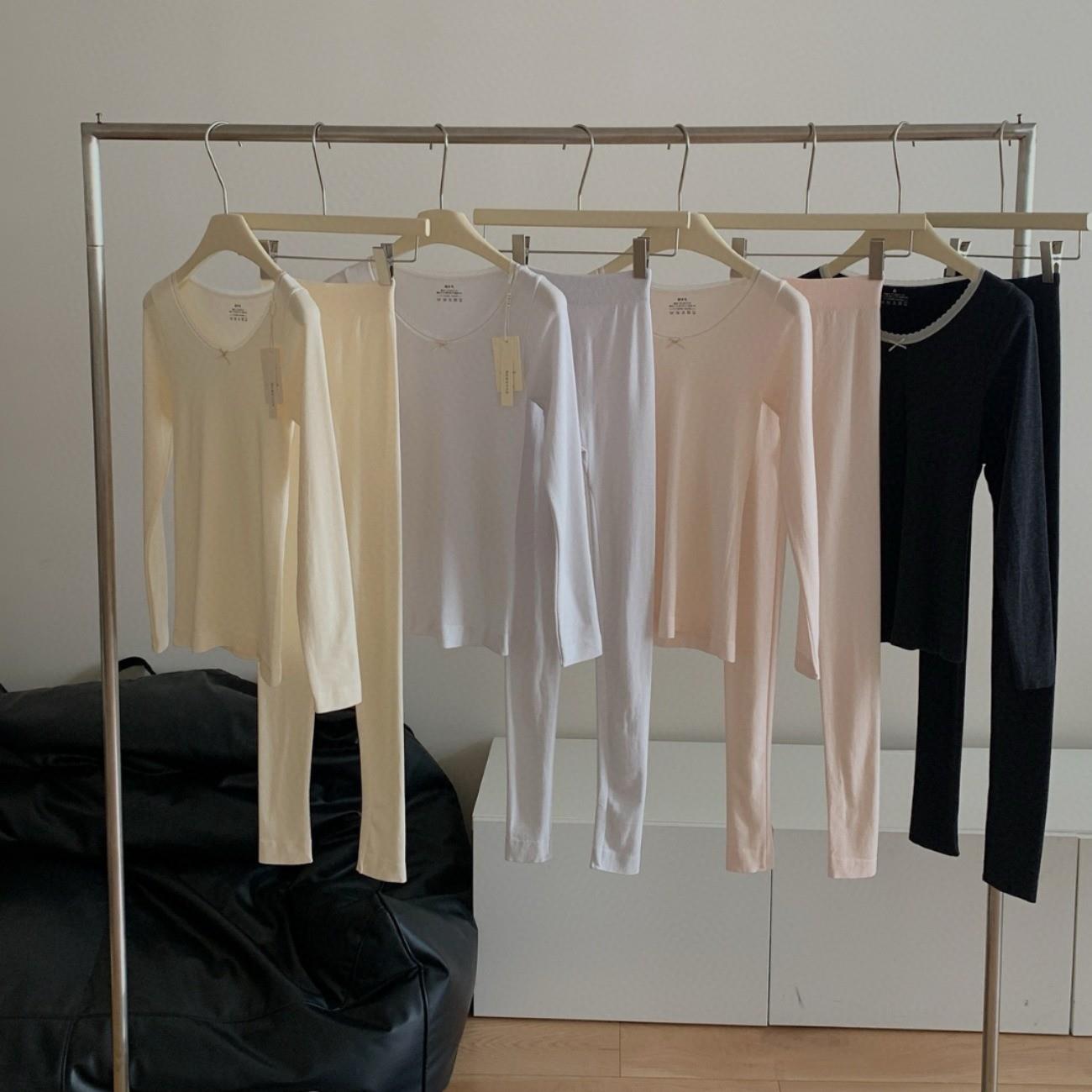 韩社9885绵羊毛发热保暖套装秋冬保暖睡衣女修身高弹恒温秋衣秋裤