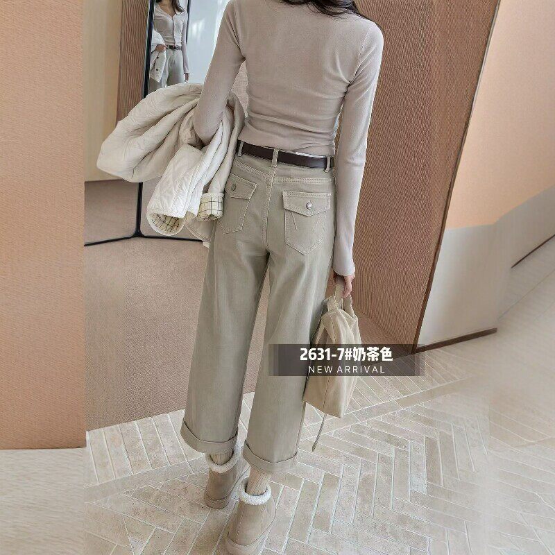 高腰显瘦九分直筒牛仔法棍裤女秋