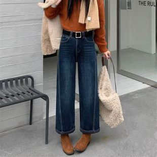 宽松显瘦垮裤 高品质压线拼接密密绒牛仔裤 女2025冬厚绒高腰老爹裤