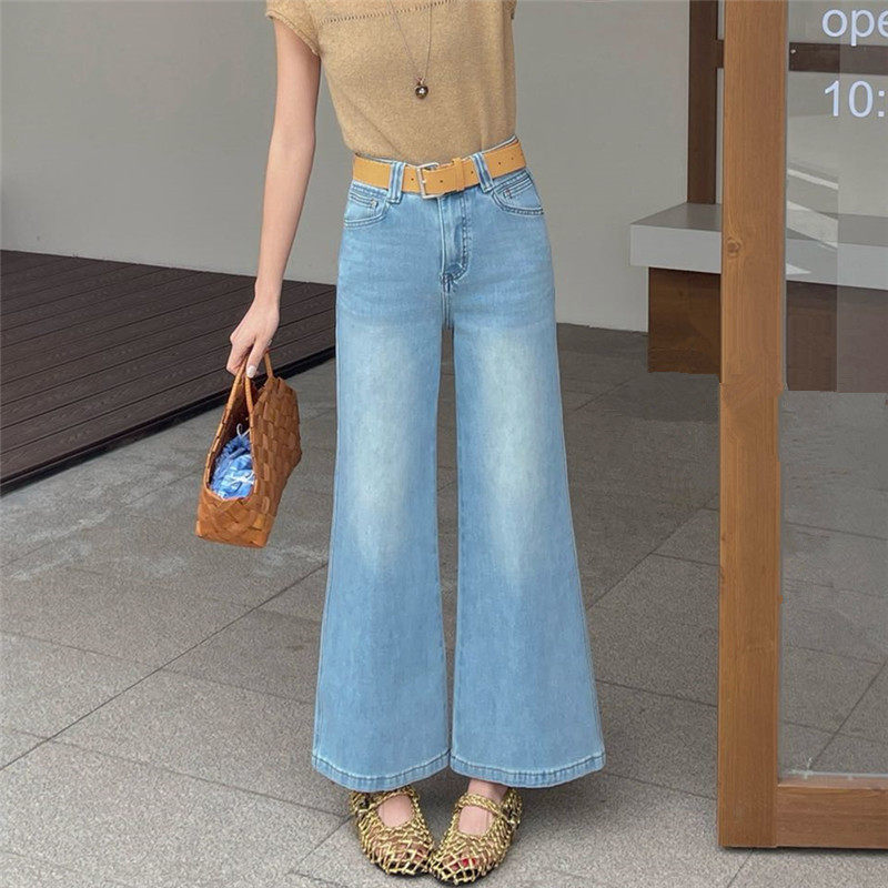 优+高弹牛仔不贴腿直筒喇叭裤女2026春九分微喇裤高腰显瘦筒喇裤