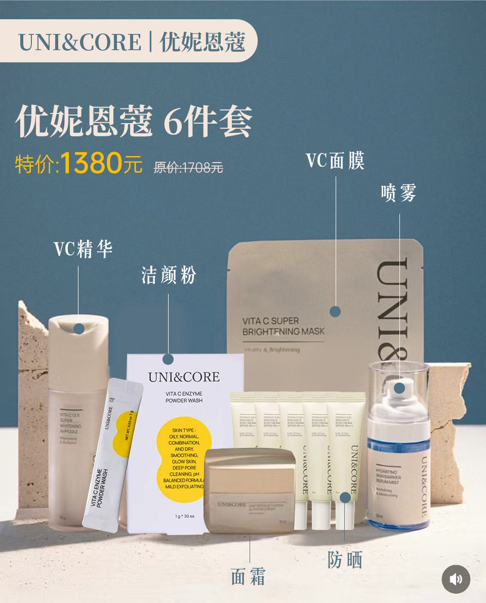 新品UNI&CORE 优妮恩蔻深度滋养系列抗氧化肌肤弹性6件套