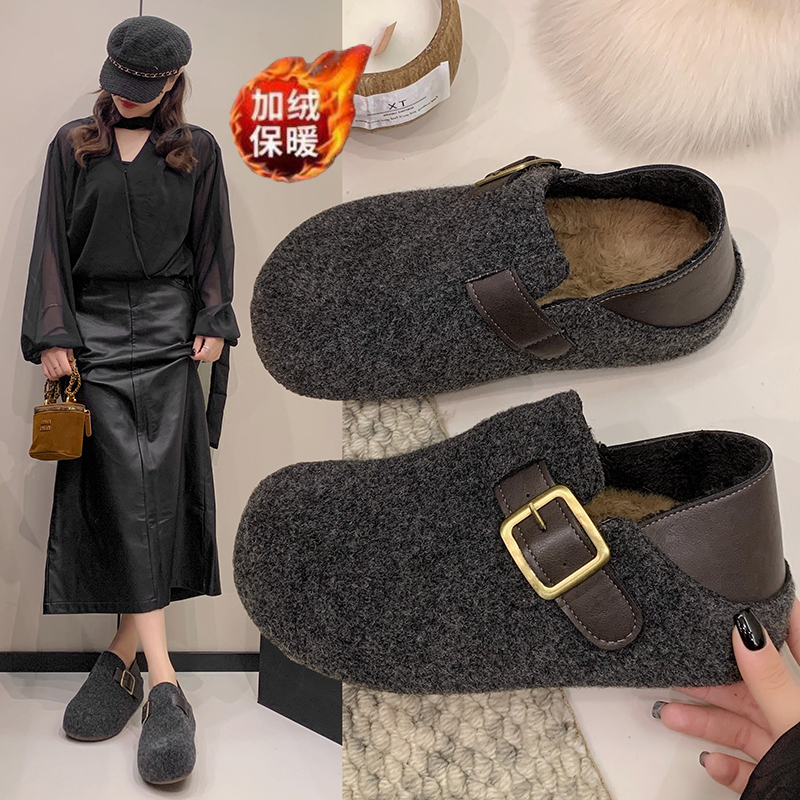 品牌厚底复古内增高毛呢勃肯鞋女