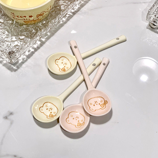 奶油风陶瓷米饭碗创意简约家用釉下汤勺长柄勺高颜值餐具