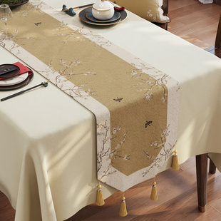 新中式禅意桌旗茶席宋代美学长条餐桌布茶桌垫布茶几装饰盖布茶旗