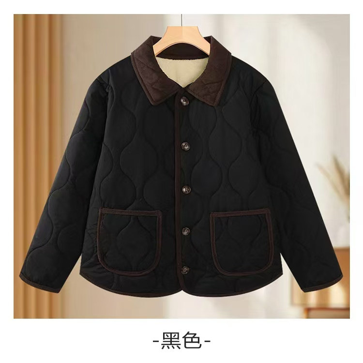 通勤翻领撞色菱形格加绒加厚棉服女黑色单排扣直筒棉衣外套,女装/女士精品,棉衣/棉服,淘宝优惠券,粉丝福利购,淘宝优惠卷