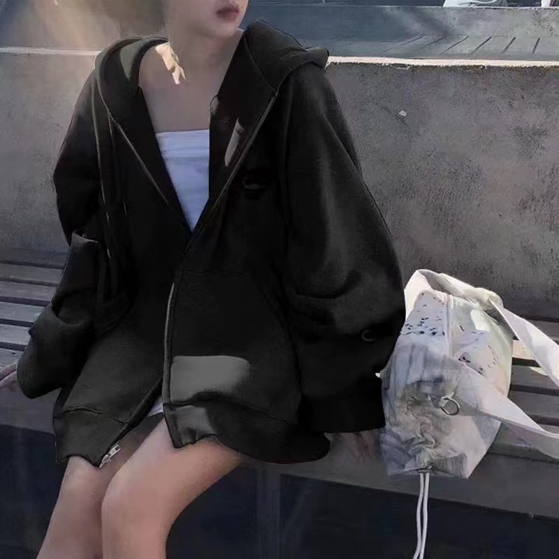 320克华棉欧美范男女情侣款大码经典纯色连帽休闲外套纯棉上衣