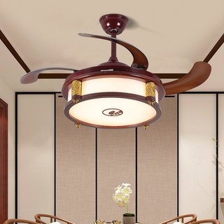定制新中式风扇灯吊扇灯隐形客厅餐厅吊灯实木家用中国风仿古电风