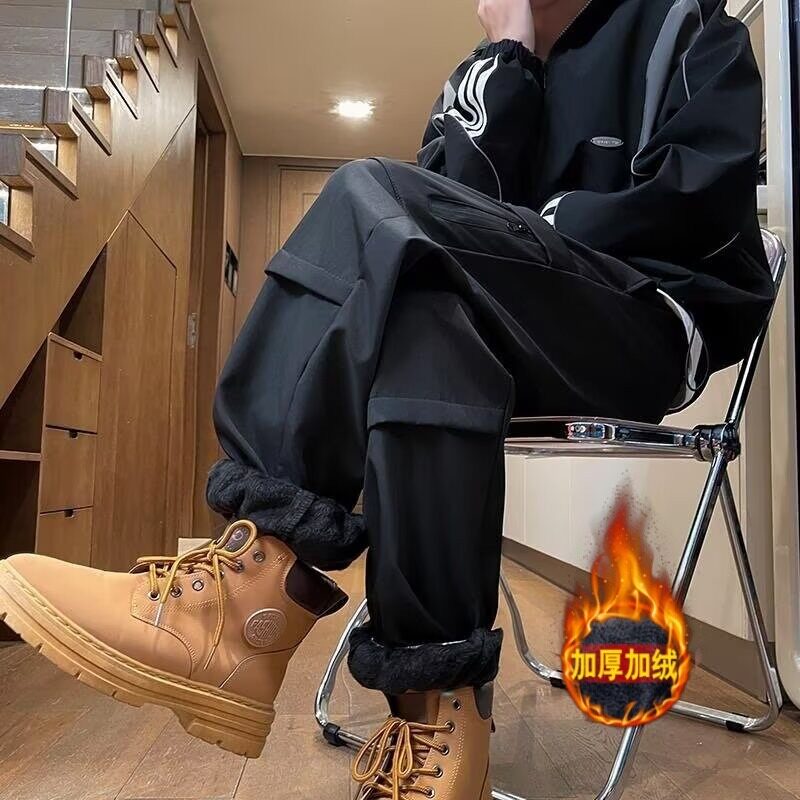秋冬新款宽松束脚休闲裤男韩版潮流百搭加绒保暖防风登山裤休闲裤