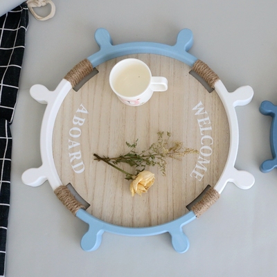 木质摆件地中海餐厅收纳船舵