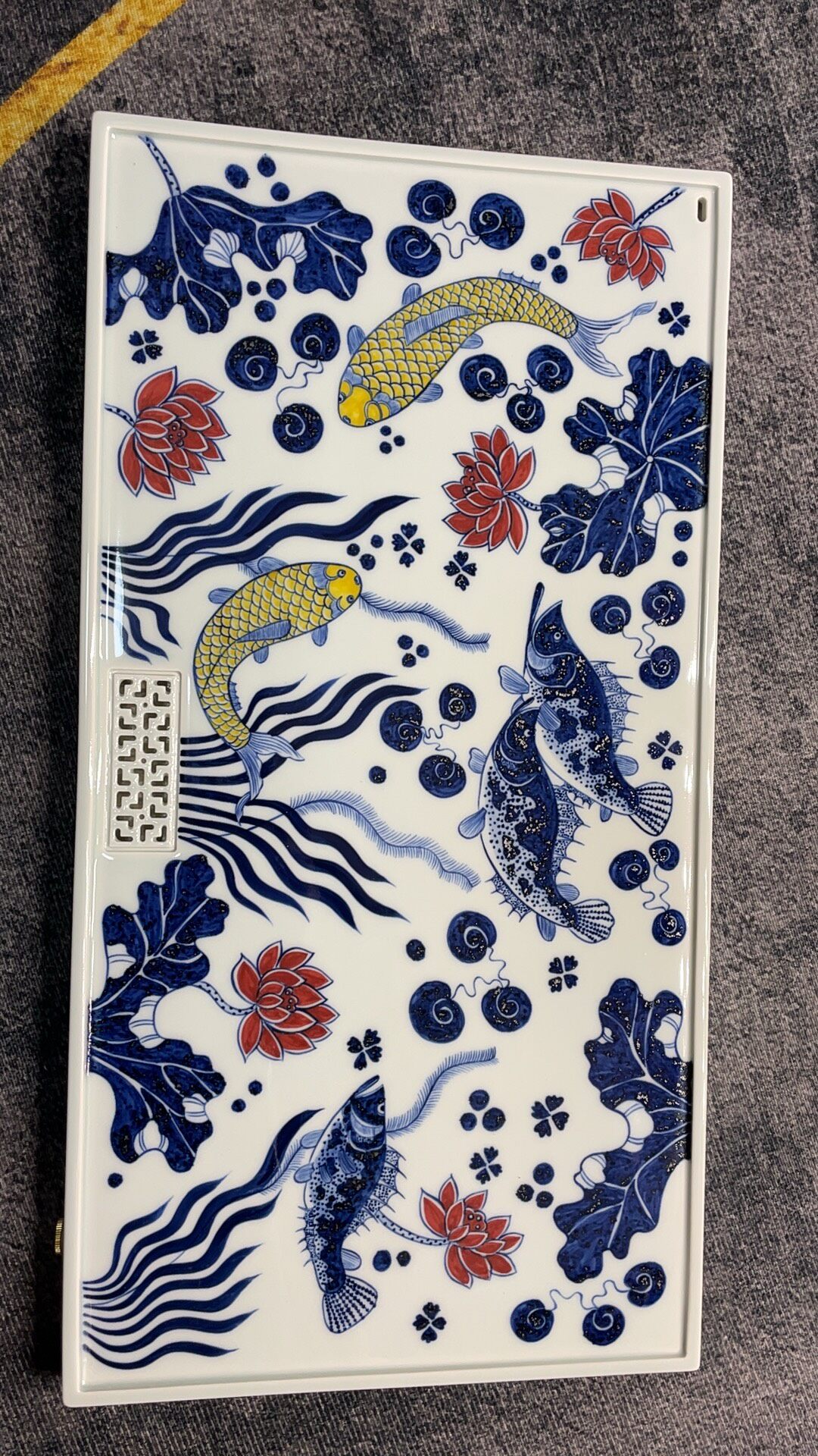 50*26仿元鱼藻干湿二用茶盘景德镇陶瓷茶盘排水式手绘高档温送人
