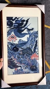 70*38仿元鱼化龙莲花龙鱼挂画瓷板画景德镇陶瓷手工手绘