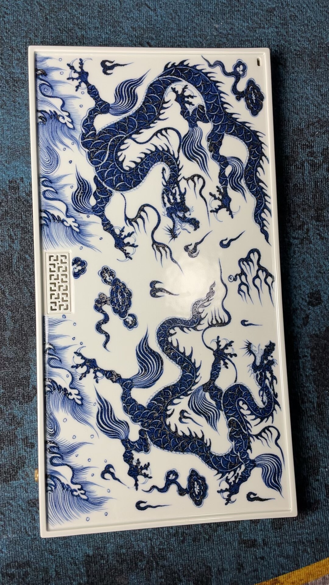 50*26仿元中式双元龙干湿二用茶盘景德镇陶瓷茶盘排水式手绘送人
