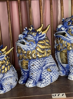 景德镇手工陶瓷摆件招财貔貅摆件麒麟描金香薰炉茶桌高档香炉送人
