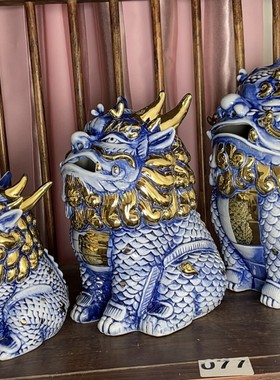 景德镇手工陶瓷摆件招财貔貅香炉摆件麒麟描金手工陶瓷高档香炉送