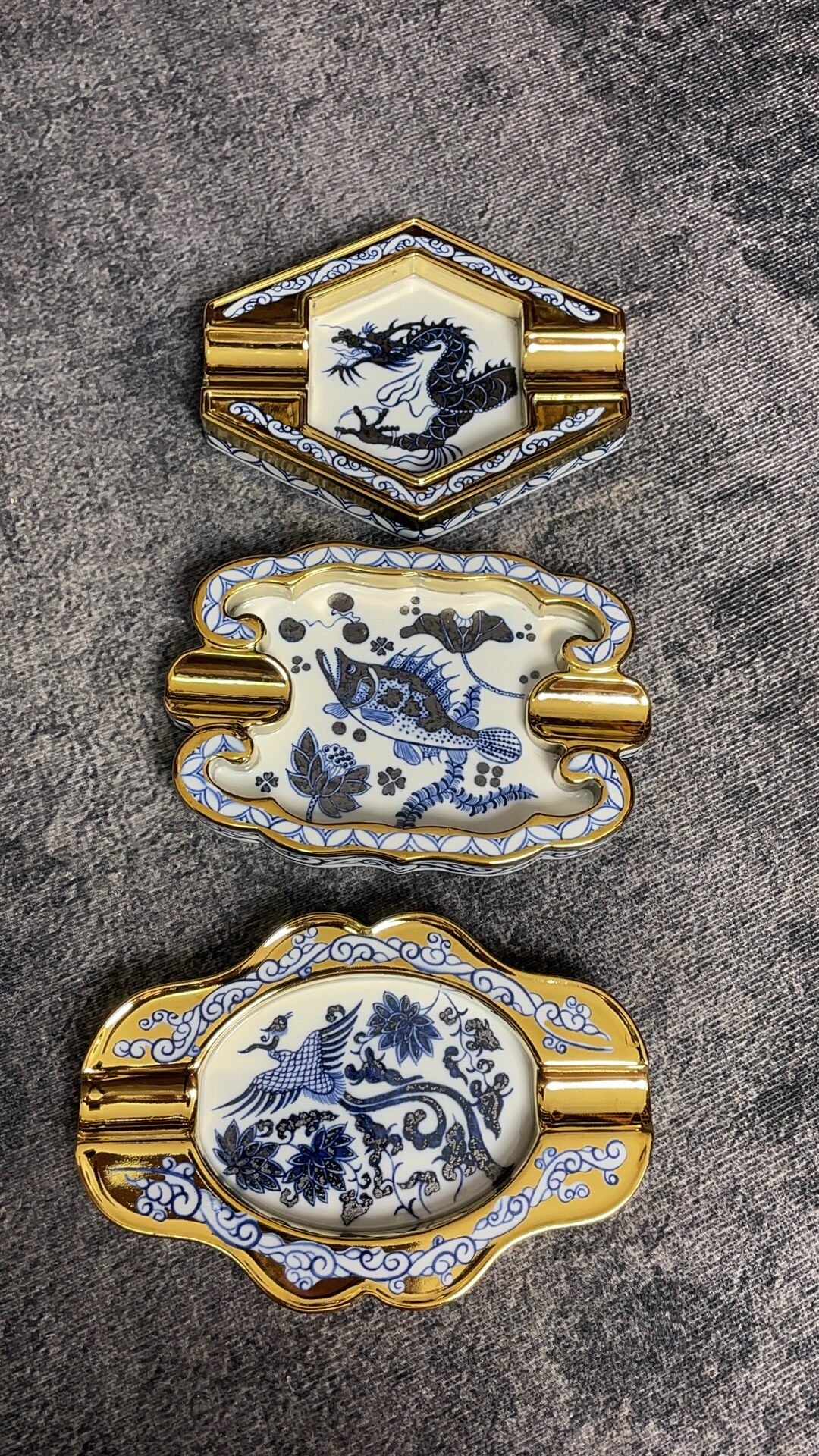 异形描金雪茄缸景德镇手工绘陶瓷烟灰缸青花送礼档家用高级感卧室