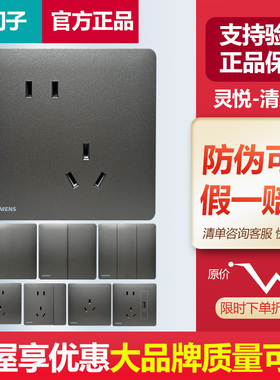 西门子超薄哑光灵悦清月灰系列开关插座面板家用全屋五孔带双usb
