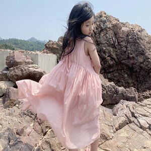 女童连衣裙2024夏季新款海边度假裙儿童公主裙背心裙中大童沙滩裙