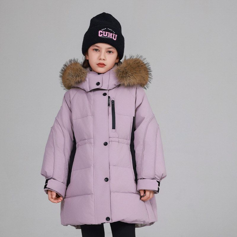 女童羽绒服中长款2025新款洋气女孩冬季中大童加厚保暖连帽外套潮