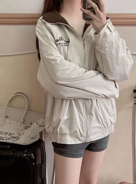 复古翻领夹克外套女春秋棒球服