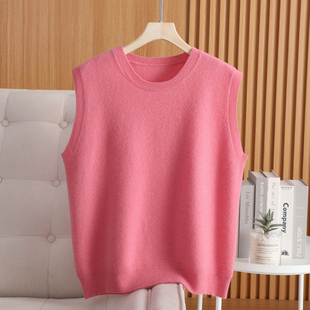 宽松外搭坎肩 背心毛衣100%羊毛衫 秋冬羊毛圆领针织马甲女短款 无袖