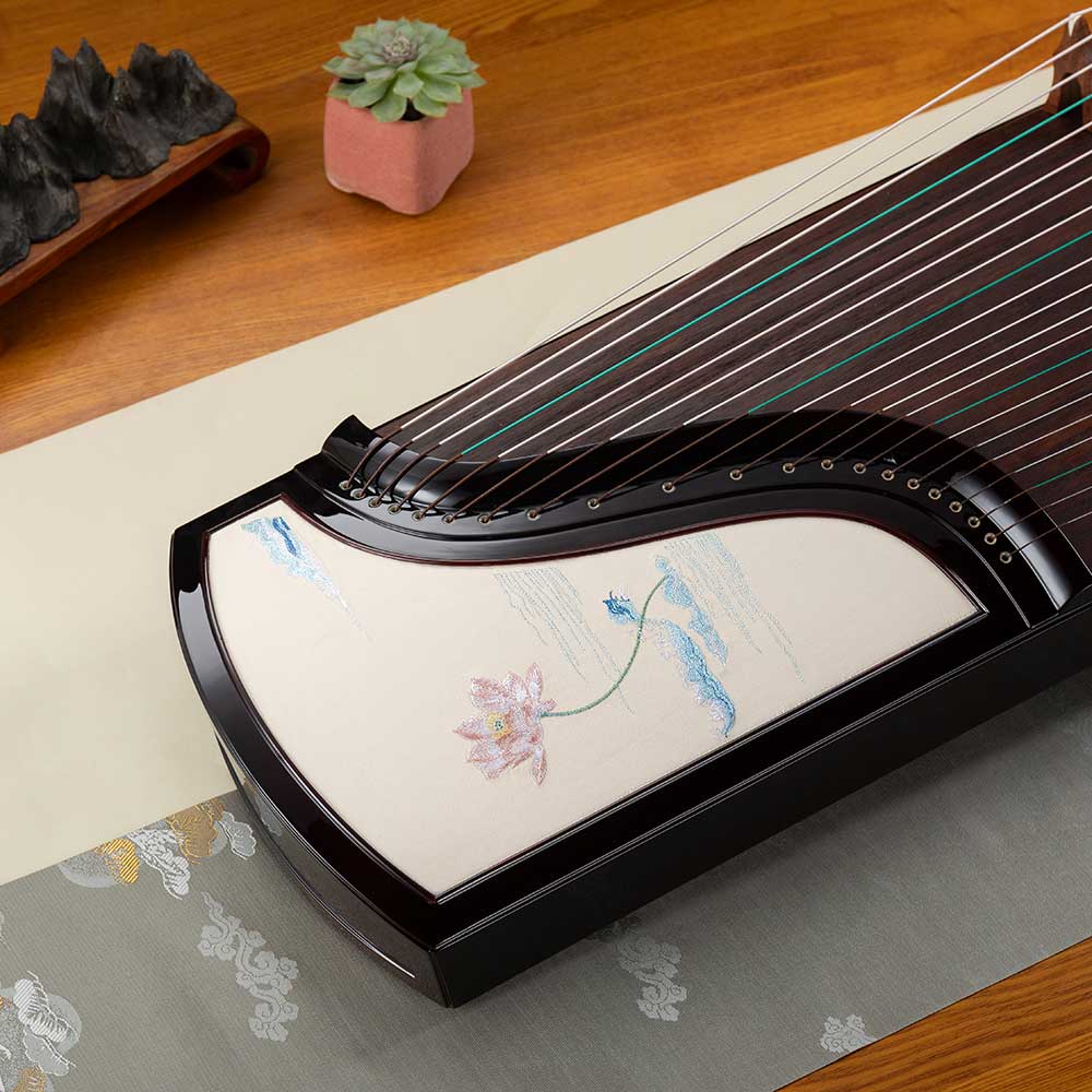 桐韵【锦涟】荷花刺绣+亮光国风实木古筝成人儿童专业进阶考级筝