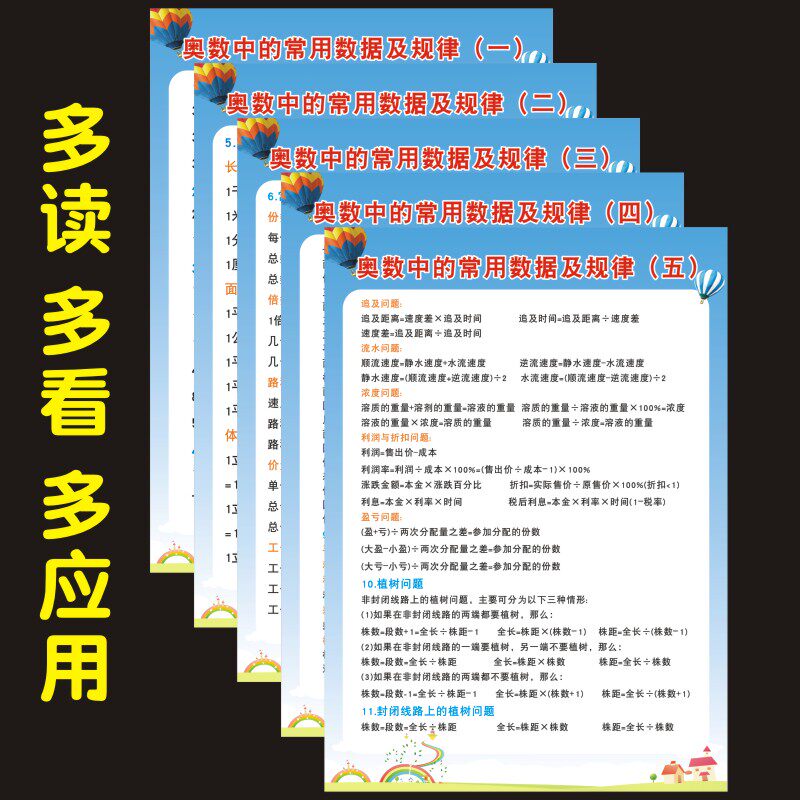 小学三年级数学公式单位换算奥数中的常用数据及规律汇总墙贴挂画