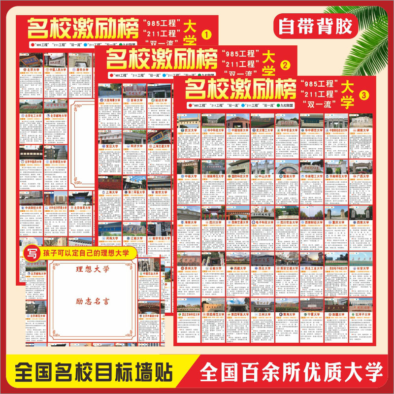 全国名校目标墙贴画激励榜985211双一流工程大学梦分布图理想定制