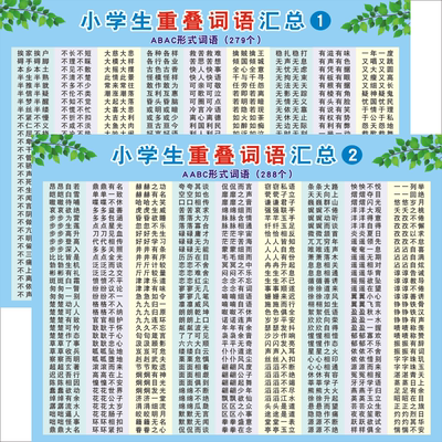 小学生语文重叠语词abac挂图墙贴