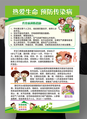 手足口病宣传墙贴画 春季常见传染病预防知识海报 婴幼儿保健挂图