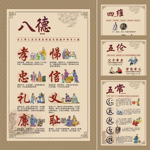 仁义礼智信五伦五常四维八德中华传统文化装饰文化墙贴