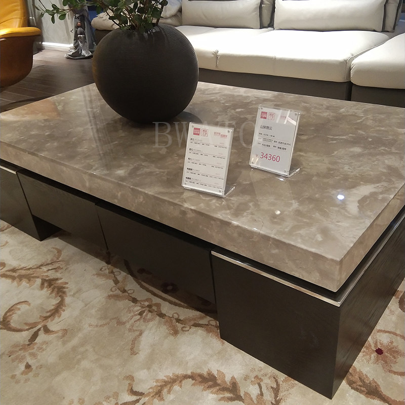 进口大理石波斯灰茶几电视柜组合天然洞石简约现代储物PT1198