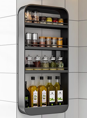 厨房置物架壁挂调料架子免打孔多层加高窄款油盐酱醋瓶佐料收纳柜