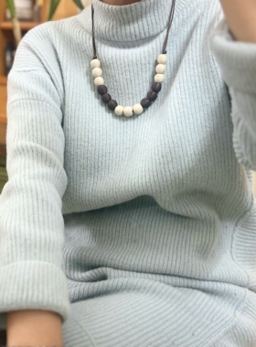 原创木项链简约手工编织木珠文艺羊毛衫毛衣链秋冬棉麻配饰女